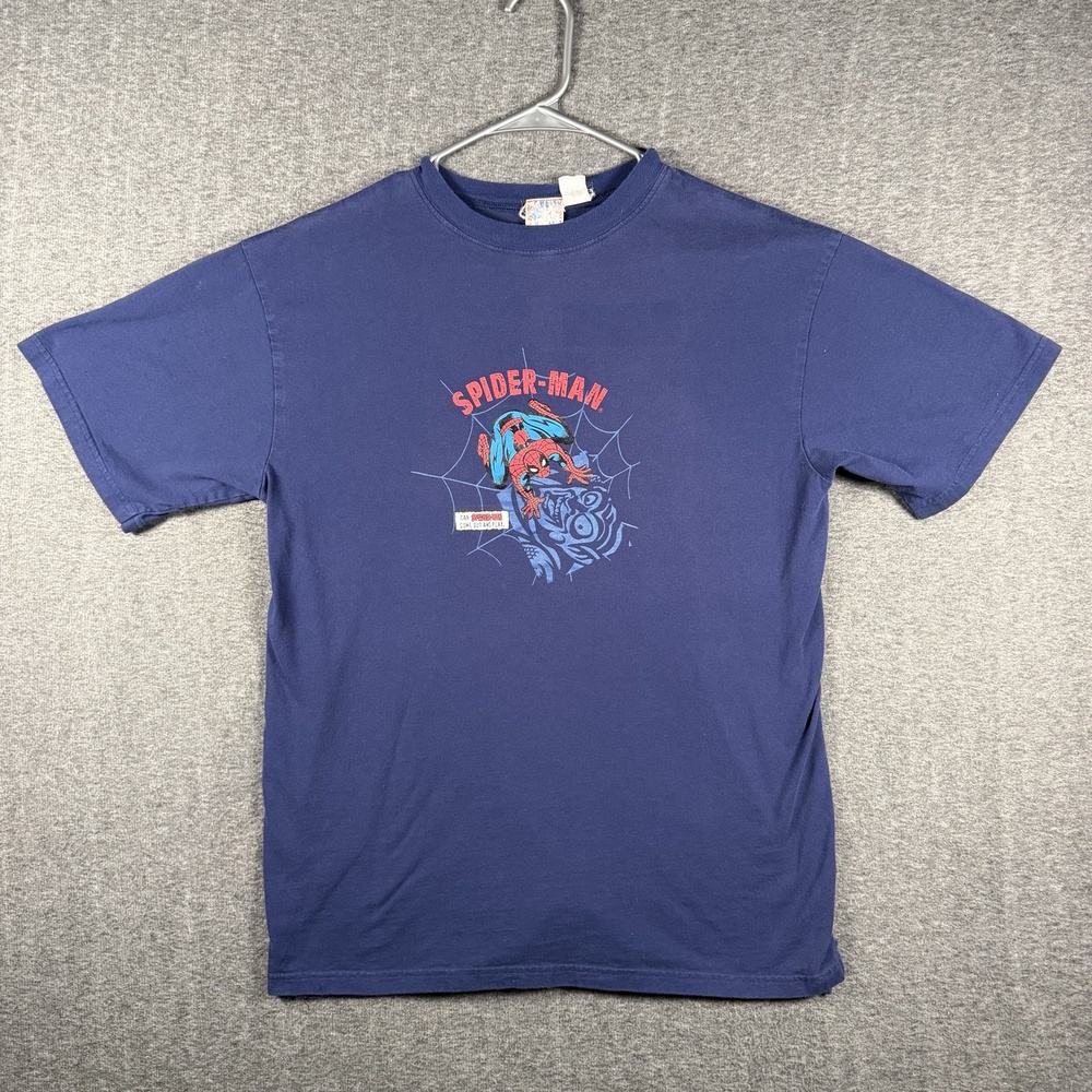 Vintage 2003 Marvel Spider-Man Can Come Out and Play T Shirt Navy Medium Y2K
